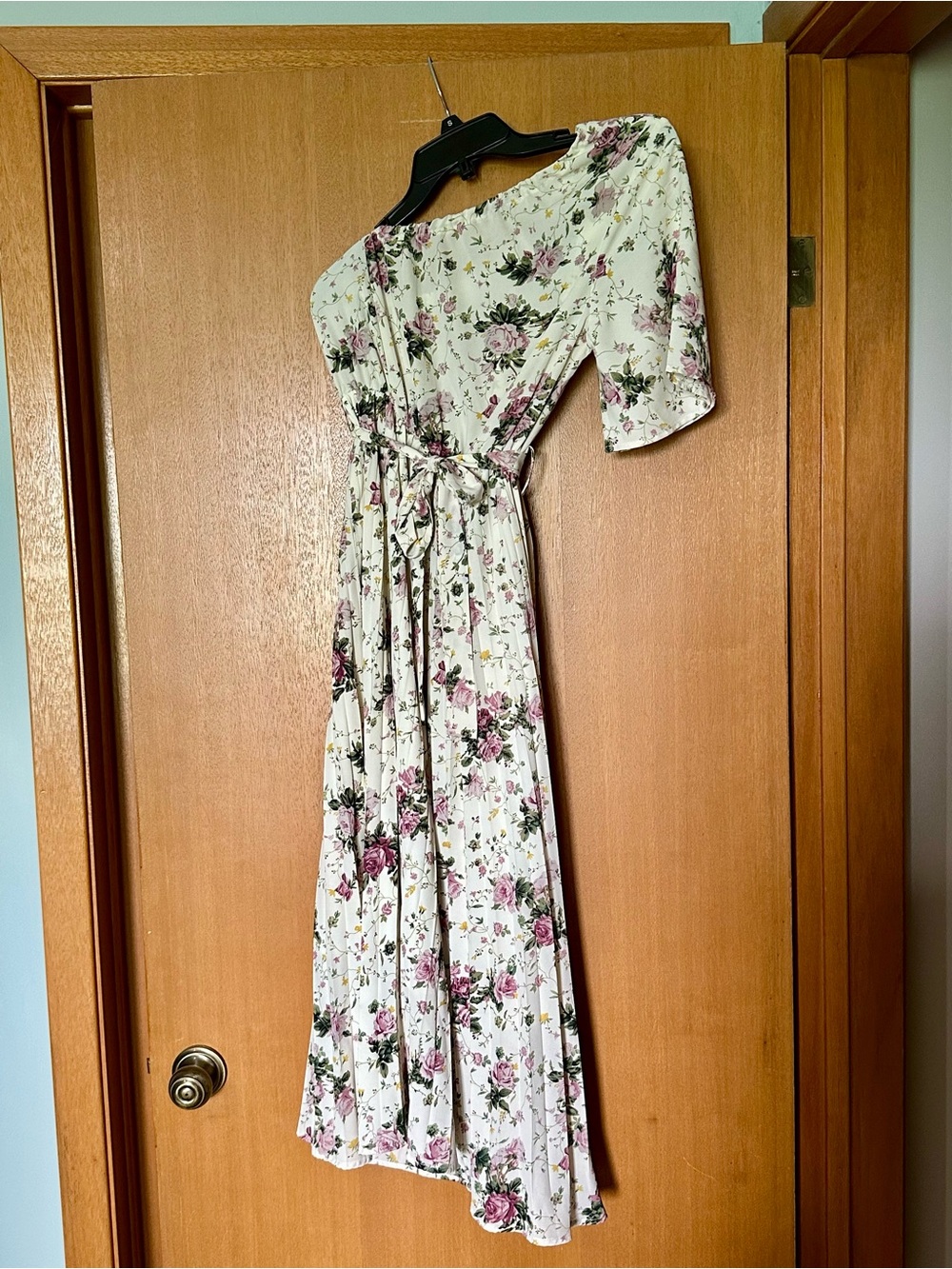 Floral One-Shoulder Cream Dress with Pink Rose Print